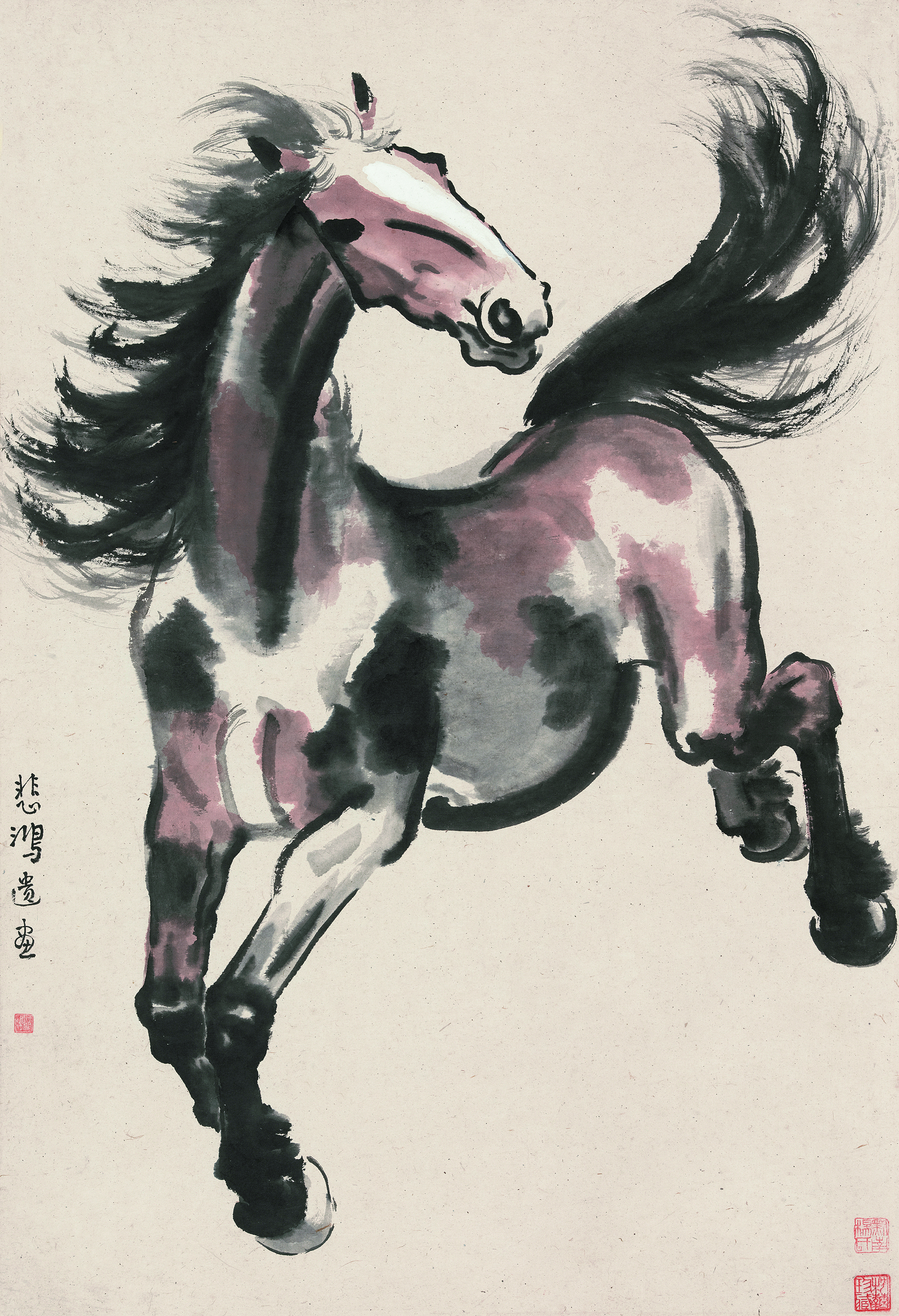 <h2>奔马图</h2><p>作者：徐悲鸿</p><p>创作年代：1945年</p><p>规格：85×57.6cm</p><p>品类：纸本设色</p>